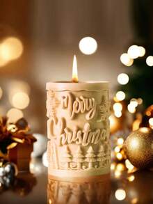 1pc Christmas Series Christmas Letter & Cylinder Christmas Tree Silicone Candle Mold - White - View 3