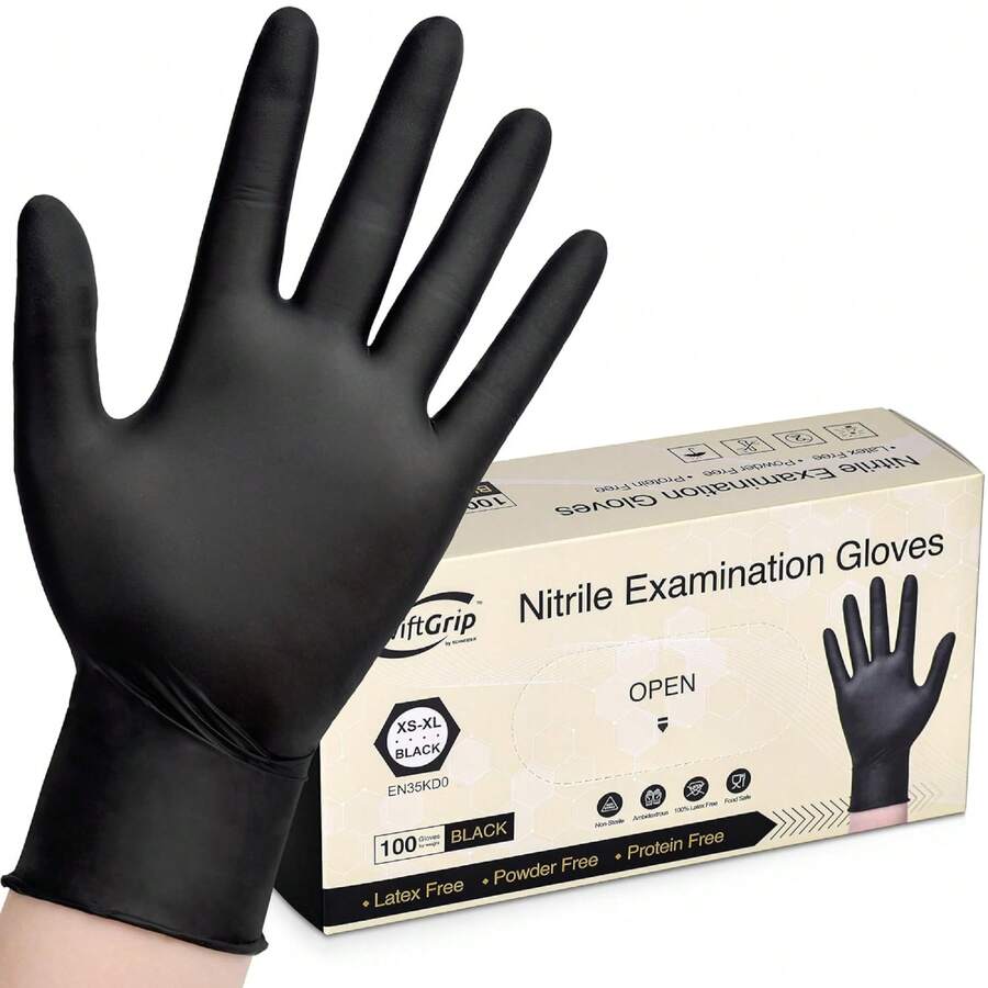 100pcs Nitrile Gloves Disposable Latex Power Free Gloves For Household Cleaning Kitchen Dishwashing Gardening Work Tattoo - màu đen - Xem 1