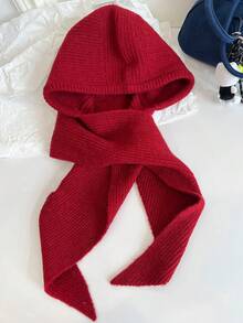 1 pezzo Berretto balaclava da donna di colore unito, cappello lavorato a maglia spesso e caldo con protezione per le orecchie, set elegante e casual retrò di berretto e sciarpa versatile, adatto per uso all'aperto, sci, ciclismo, viaggi, feste, uso quotidiano in autunno/inverno