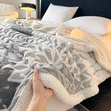 1 pieza Manta de estilo bohemio de doble capa gruesa de felpa jacquard sintética, suave y cálida, reversible para cama, sofá, oficina, coche, viaje, picnic, fiesta, todo el año