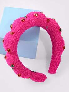 1 pieza Diadema de tela de peluche de niña con brillantes de colores, aros para el cabello acolchados con adornos brillantes para fiestas y uso diario, set de colores múltiples