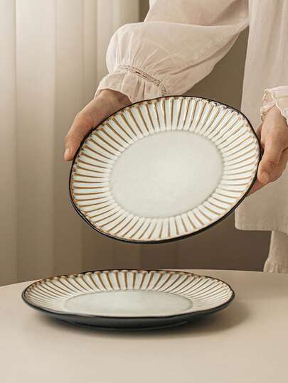 2pcs Vintage Asymmetrical 8.5 Inch Ceramic Plates, High-End CeramicAsymmetricalr Dinner Plates With Slight Imperfections, Creative Asymmetric Large Plates, Salad Plates And Steak Plates, Dessert Plates, Pasta Plates, Kitchen & Dining Tableware, Bread Plates, Suitable For Home Kitchen, Dining Room Gatherings, Kitchen Supplies, Tableware Accessories