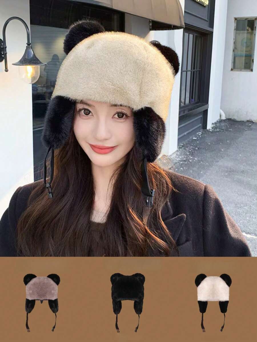 Ein süßer, modischer, vielseitiger, warmer, windabweisender Teddy-Bär-Ohr-Gestrickter Hut, geeignet für Frauen, Mädchen und Studenten für den Winter, Outdoor, Weihnachten, Reisen, Skifahren