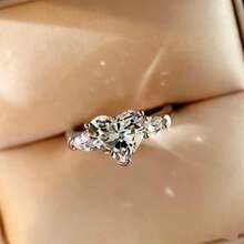 1 件女士订婚戒指，可爱优雅的合金锆石镶嵌心形装饰戒指，适合女性日常佩戴、订婚、婚礼、周年纪念、派对、情人节、生日礼物 - 銀色 - 查看 12