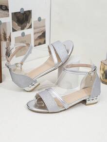 Neue Schleifensandalen, stilvoller dicker Mittelabsatz und kristallklarer Absatz, High Heel Tanzschuhe, geeignet für Teenager, Schulstil, High Heel Tanzschuhe