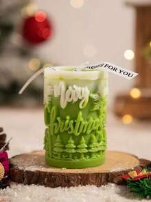 1pc Christmas Series Christmas Letter & Cylinder Christmas Tree Silicone Candle Mold - White - View 1
