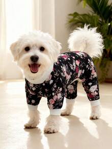 1 pieza Pijama vintage con estampado floral para mascotas - Patrón de rosas románticas para perros/gatos, cómodo y cálido, adecuado para cachorros/gatitos - Multicolor - Ver 2