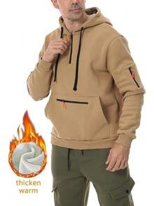 Sudadera deportiva con capucha y cierre para hombre, de manga larga, con capucha y bolsillos - Caqui - Ver 5