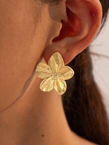 1 pereche cercei vintage din oțel inoxidabil cu motive florale, aur de 18K, cadou modern pentru femei, la modă și impermeabili - Cercei Stud - Vizualizare 4