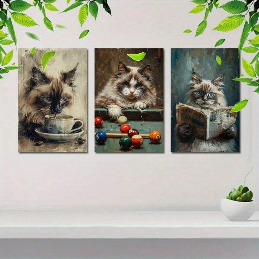 Unframed 3pcs Canvas Wall Art Ragdoll Cat Watercolor Art Posters For Kitchen Office Coffee Cafe Decor - 3PCS - View 1