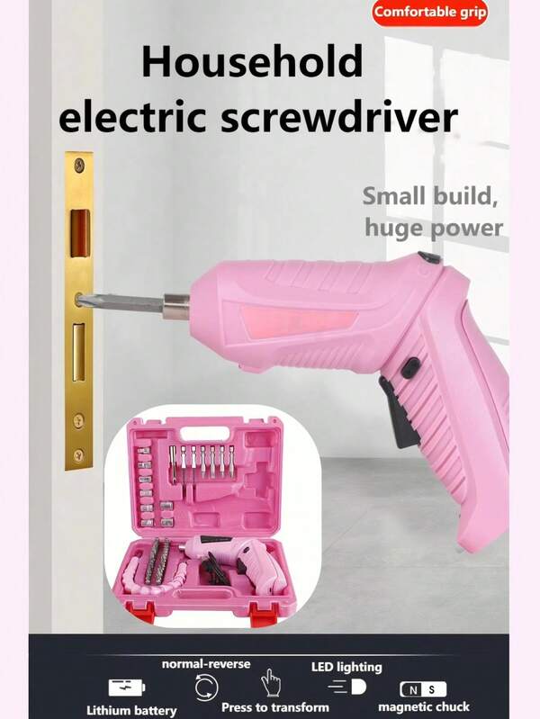 Cordless Charging Electric Screwdriver Set, With LED Light,,90° Rotatable And Foldable Screwdriver Head, Battery-Powered High-Power Cordless Screwdriver, Household Electric Drill