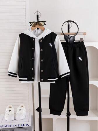 3 件套男童/女童休闲运动夹克 + 连帽衫 + 裤子套装，适合日常、户外、上学、通勤、运动、春秋季