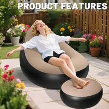 New Inflatable Plush Sofa, Must-Have For Slouchy People, Foldable, With Footrest, Comfortable Outdoor Lounge Chair, Hot Selling, Slouchy Sofa, Sofa, Chair, Travel Chair, Camping Chair - Coffee - View 5