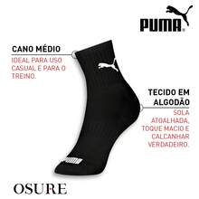 Kit 6 Pairs Puma Mid-High Socks Original Cotton - 2 Pretas 2 Brancas 2 Cinzas - Xem 3
