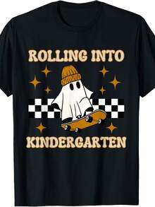 Rolling Into Kindergarten Ghost Skateboard Back School Kid T-Shirt - 款式2 - 查看 1