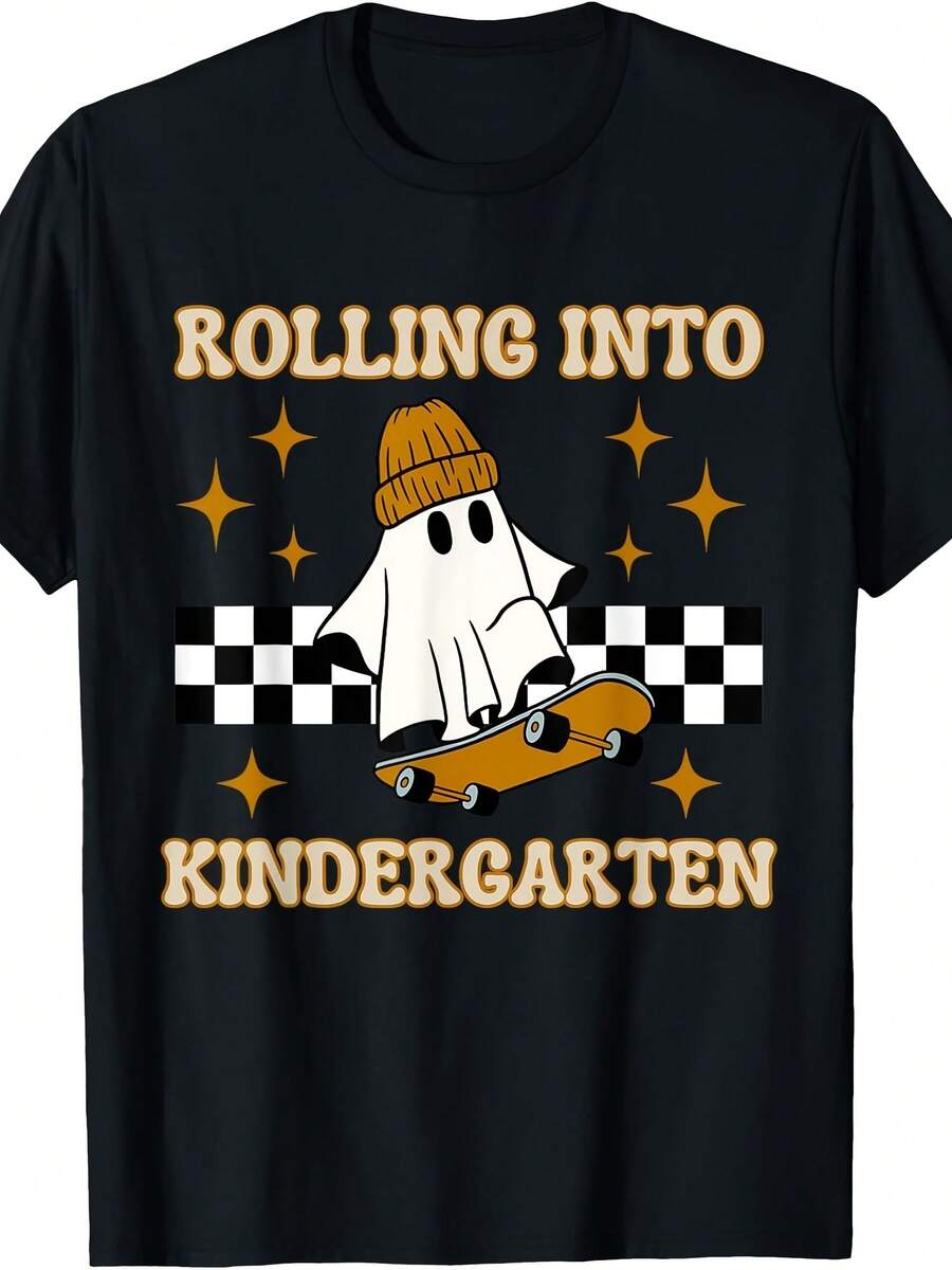 Rolling Into Kindergarten Ghost Skateboard Back School Kid T-Shirt - 款式2 - 查看 1