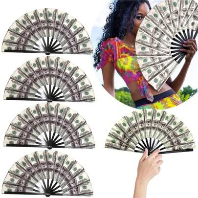 33cm Large Folding Hand Rave Fan Chinease/Japanese Gradient Colorful Reflective Foldable Fan Music Festival Fan Dance Fan Gifts