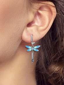 1 对 925 纯银耳环，适合女士，夜光萤火虫形状，闪耀方晶锆石，优雅耳环，珠宝礼品，适合日常派对购物佩戴