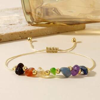 1pc Elegant Vintage Colorful Gemstone Bracelet, Rainbow Chakra Bracelet, Drawstring Bracelet, Lucky Bracelet, Best Friend Bracelet, Comes With Blessing Card, Lucky Gift, Family Gift, Friend Gift, Birthday Gift, Women Gift, Best Gift
