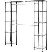 Expandable Metal Hanging Storage Organizer Rack Wardrobe With Shelves 36cm X147160cm X 183cm Black