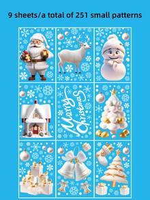 113pcs/Set 3D Christmas Static Cling Window Stickers, Includes 2 Double-Sided Christmas Stickers, White Snowflake Static Cling Glass Stickers, Reusable Santa Claus, Snowman, Snowflake, Reindeer Decorative Stickers, Suitable For Home, Shop Windows, Holiday Party Decor, Easy To Apply And Remove, Window Stickers With Double-Sided Christmas Stickers