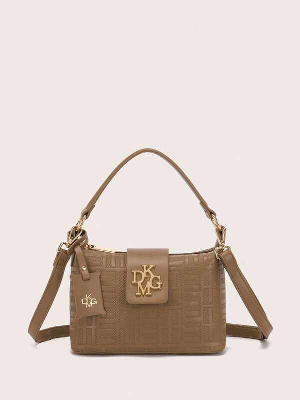 DK DKMG 1pc Solid Color Embossed Hanging Ornament With Adjustable Strap PU Shoulder Bag, Suitable For Women's Daily Use