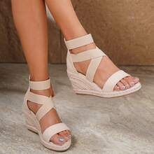 Sandal đế xuồng dệt kiểu La Mã dành cho nữ, thích hợp cho kỳ nghỉ. - Màu be - Xem 17