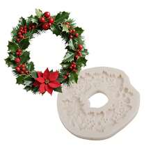 قالب سيليكون لإكليل عيد الميلاد لتزيين كعكة عيد الميلاد وأعمال فنية من الطين لعيد الميلاد للاستخدام مع الفوندان والمعجون اللدن والطين الجاف الهوائي من قوالب عيد الميلاد المناسبة لصناعة الشموع