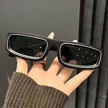 Men And Women Fashion Retro Full Frame Square Glasses European And American Personality Double Outer Ring Design High-Quality Lenses Driving/Travel/Street Photography Retro Selection-Suitable For Various Occasions - 黑色 - 查看 3