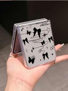 Bow-Knot 1pc Fashionable Minimalist Matte PC Material Cute Bow Element Foldable Phone Case, Protective And Drop-Resistant: SamsungGalaxy Z Flip 3/Z Flip 4/Z Flip 5/Z Flip 6/ZFlip 7/ Find N3 Flip/ Razr 50 Ultra/ Razr 60 Ultra/ Razr 60/ Razr 50/XiaomiMIX Flip/Galaxy Z Flip7 FE - Clear - View 7