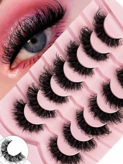 Hinarin 7 Paar russische Wimpernstreifen mit natürlichem Look, 3D Faux Mink Wimpern mit Volumen, wiederverwendbar, flauschig, lang und fuchsäugig, dramatische Augenverbesserung