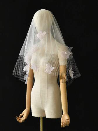 1 st kamfri brudslöja 3D tredimensionell blomsterdekoration stort hål nätutsmyckning nischdesign damer scenframträdande