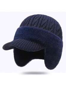 1pc Men's Ear Protection Knit Hat - With Visor & Chin Strap, Acrylic Warm Winter Cap For Outdoor Travel, Hiking, Fishing - Hand Washable, Hiking Headwear, Travel Headgear, Stylish Headwear Headgear - Multicolor - View 5