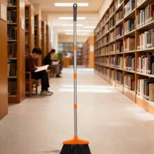 Broom And Dustpan Set With Long Handle And 6 Bonus Cleaning Tools, Upright Standing Combo With Self-Cleaning Teeth & Windproof Dustpan For Pet Hair, Home, Kitchen, Garage, Apartment - Chổi đơn màu đen và cam - Xem 5