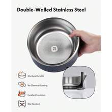 Dog Bowls, Durable Dishwasher  Double Wall Metal Insulated Stainless Steel Food Bowls With Non - Slip Rubber Base, Small Medium And Large Dogs 32oz, Navy - 32盎司+海軍藍 - 查看 4