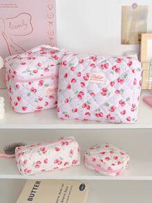 Túi đựng mỹ phẩm họa tiết dâu tây màu hồng, túi đựng mỹ phẩm du lịch cỡ lớn bằng mút xốp, túi đựng đồ đa năng, túi đựng kính mắt in hình dâu tây dễ thương, túi đựng đồ vệ sinh cá nhân cầm tay khi đi du lịch, hộp đựng bút chì xinh xắn, túi đựng cọ trang điểm tiện dụng, túi đựng băng vệ sinh mini. - Hồng - Xem 3