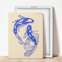 1pc, Canvas Wall Art, Framed Wall Decor, Blue Carp Canvas Print, Classic Modern Wall Hanging, Minimalist Wall Decor, Contemporary Art, Modern Home Decor, Living Room Wall Art, Art, Room Decor, Dorm Decor, Bedroom Decor, Bathroom Decor, Home Decor, Office Decor, Vintage Poster, Dining Room Decor, Aesthetic Art, Gift For Friends, Housewarming Gift, Party Decor