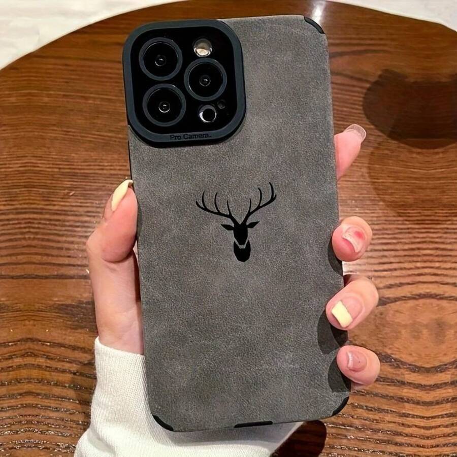[Leatherette Phone Case] Durable Leatherette Phone Case High-Quality Deer Head Printing for iPhone 16/ 15/ 14/ 13/ 12/ 11 Pro Pro Max Plus X Xs Max Xr 7 8 - Full Lens Protection Cover, Easter/ Christmas/ Halloween Gift for Girlfriend/ Boyfriend/ Frien