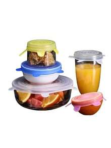 6-Piece Silicone Food Storage Lids, Elastic Bowl Covers For Dustproofing, Fruit Preservation Sealing Lids, Universal Food Storage Lids, Reusable Storage Bowl Lids, Multi-Size Fruit And Vegetable Preservation Lids - trắng - Xem 8