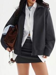 GAOVOT Women's Outerwear Fall Winter Loose Casual Street Sports Zipper Cardigan Jacket