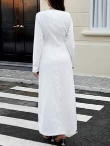 Unadoll Women's Round Neck Half Open Zipper Elegant Dress Dress, Suitable For Dates, Vacations, Music Festivals, Back To School,Christmas