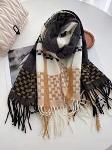 1 buc Iarnă și Toamnă Atmosferă Pătrat Roz Alb Negru Carouri Gingham Dublu Tivit Imitație Cașmir Gros Cald Șal Eșarfă Wraps pentru Femei Bărbați