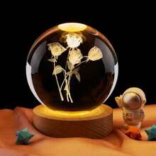 3D Night Light, Crystal Glass Ball Lamp, Moon, Galaxy, Solar System, Jupiter, Ferris Wheel Crystal Ball Night Light With Wooden Base, Bedside Lamp, Valentine's Day Gift, Warm Yellow Crystal Ball Night Light With Galaxy And Planet Pattern, Birthday Gift - Multicolor - View 13