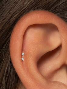 1 pièce Boucles d'oreilles à tige en argent sterling 925 en forme d'étoile, pour piercing du cartilage et de l'hélix. Bijoux pour femmes à porter au quotidien, pour un mariage, une fête, des fiançailles, un anniversaire ou la Saint-Valentin. - Multicolore - Voir 1