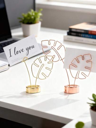 1pc Turtle Leaf Shaped Desktop Business Card Holder, Photo Clip, Nordic Style Desk Decor