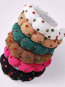 1 pieza Diadema de tela de peluche de niña con brillantes de colores, aros para el cabello acolchados con adornos brillantes para fiestas y uso diario, set de colores múltiples