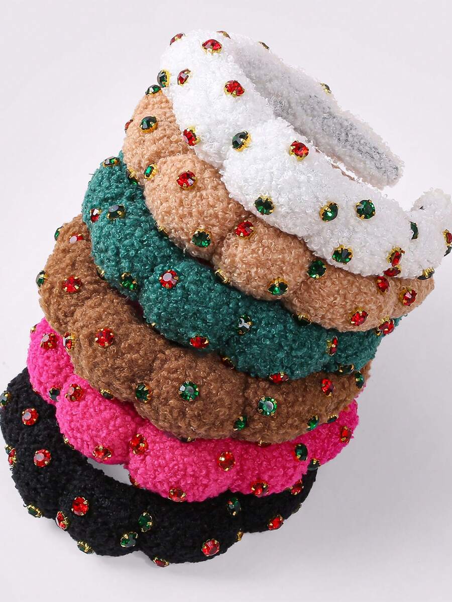 1 pieza Diadema de tela de peluche de niña con brillantes de colores, aros para el cabello acolchados con adornos brillantes para fiestas y uso diario, set de colores múltiples