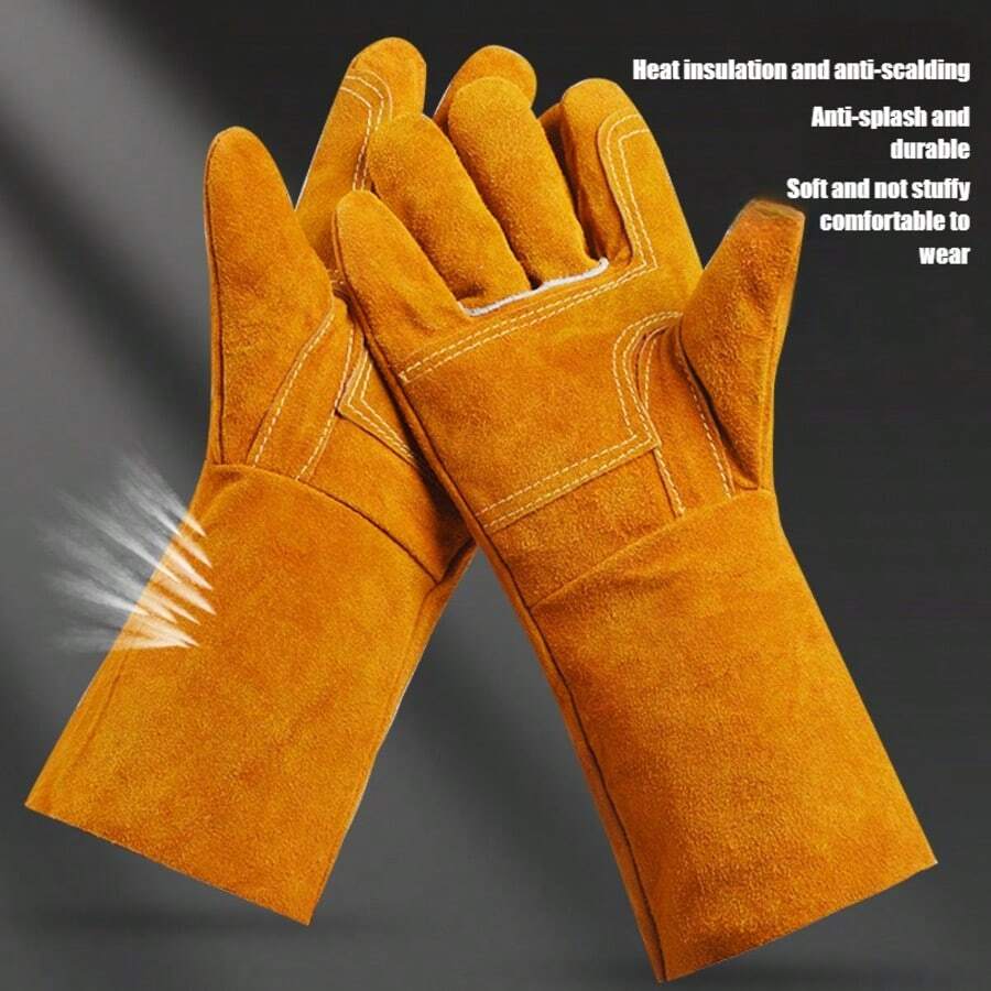 Lange Schweißerhandschuhe, nahtlose hitzebeständige Hochtemperatur-Langhandschuhe, dicke Rindsleder-Schutzhandschuhe für Schweißer, weich und langanhaltend