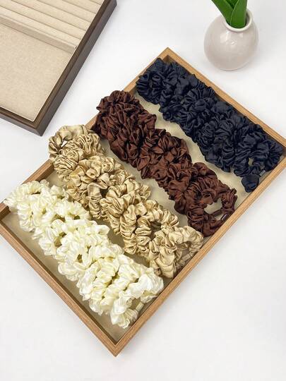 12 buc legături de păr mici, versatile, din satin, culoare solidă, cu elastic, bentiță la modă, culoarea cafelei, elasticitate ridicată, potrivite pentru părul semi-legat, păr legat în coadă înaltă/coadă joasă, cadou de Anul Nou, accesorii de păr casual zilnice, suporturi pentru coadă de cal, elastice de păr, benzi de cauciuc pentru păr, eleganți de păr, frânghie de păr