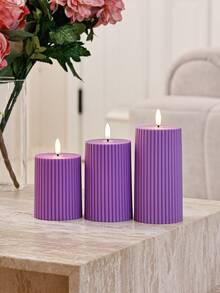 1 件/3 件齿轮形 LED 电子蜡烛，高端大气逼真条纹齿轮无焰蜡烛，现代家居装饰蜡烛灯，适用于室内和室外 - 搖擺頭紫色 - 查看 8